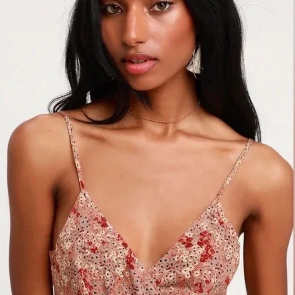 Free People All My Love Pink Multi Floral Print Wrap Slip Dress Sz-M - Picture 5 of 9
